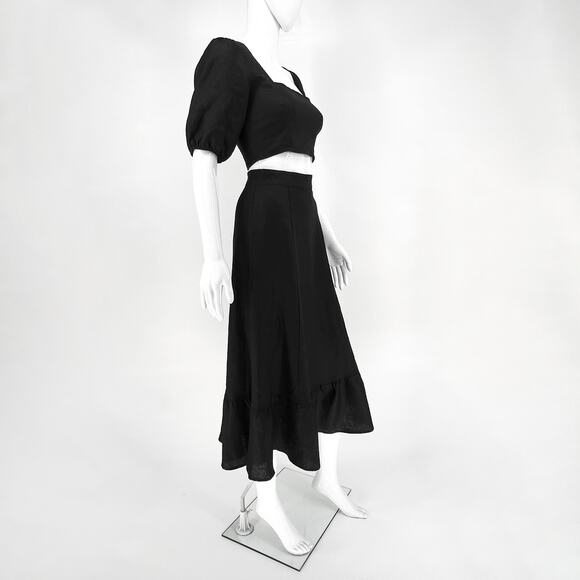 Reformation Yucca Linen Two-Piece Set Black Crop Top & Midi Skirt Size 2 NWT - Picture 3 of 10